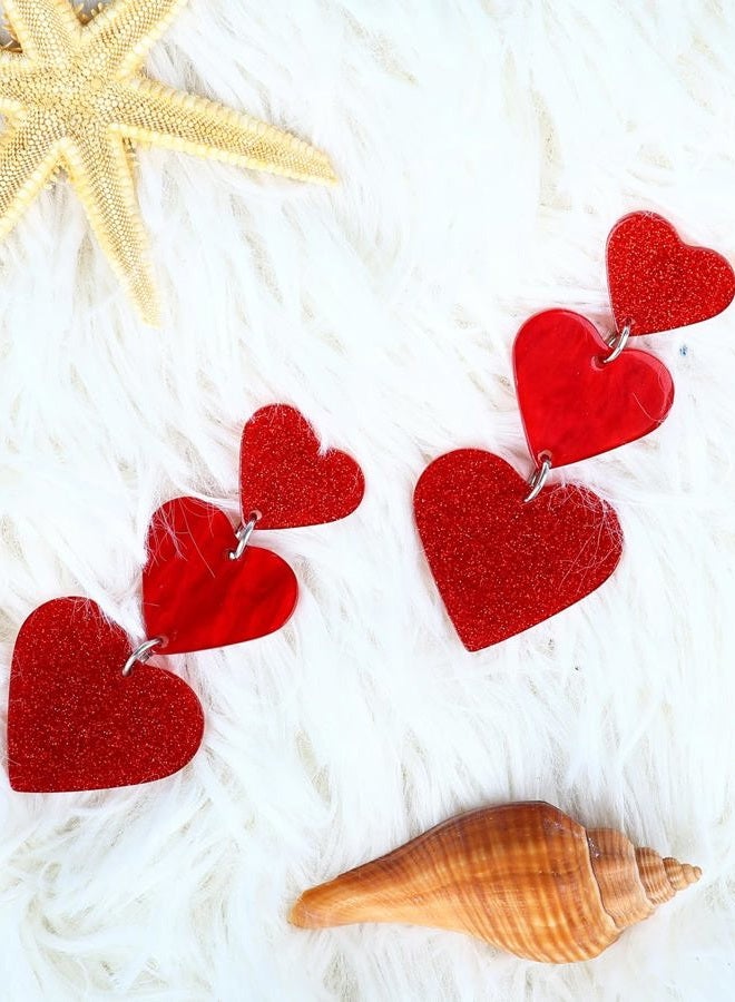 JSLOVFLO Heart Earrings Dangle Earrings Acrylic Cute Heart Shaped Earrings for Women Valentine's Day, Large, Acrylic, No Gemstone - Image 3