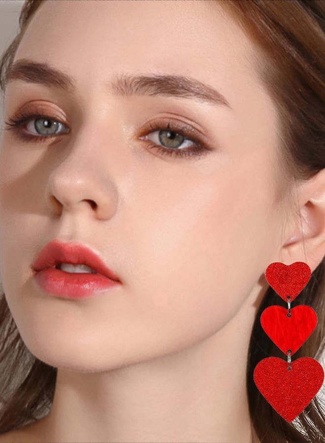 JSLOVFLO Heart Earrings Dangle Earrings Acrylic Cute Heart Shaped Earrings for Women Valentine's Day, Large, Acrylic, No Gemstone - Image 2