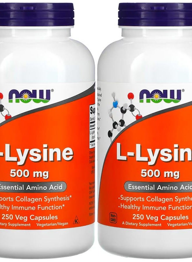 now Foods L-lysine 500 mg, 250 Capsules (Pack of 2) - Image 1