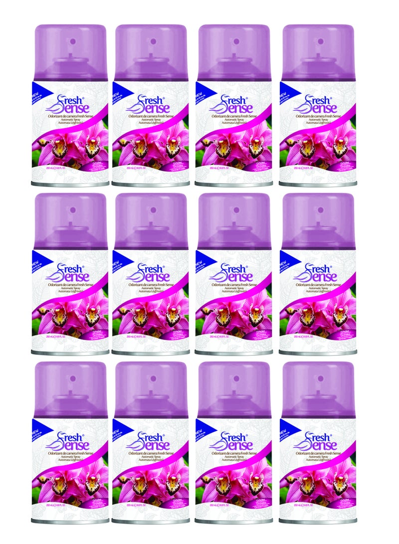 Fresh Sense ORCHID Refill - PACK of 12 x 260ml - Automatic Spray Auto Spray Air Freshener for Home Bathroom Toilet Office Neutralizes Bad Odors FRESH SENSE - Image 1