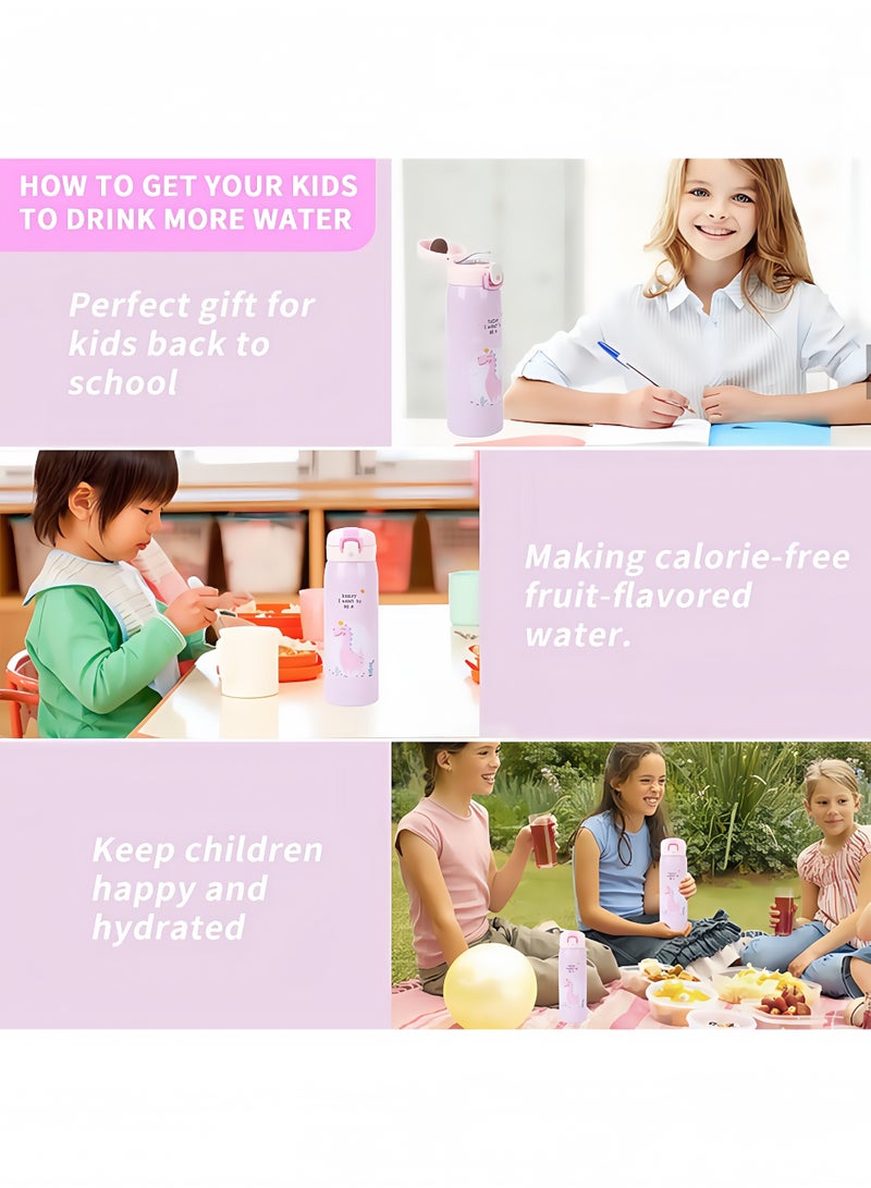 Peachjoy Kids Water Bottles, Kids Stainless Steel Water Bottle BPA-Free, Leak Proof Insulated Water Bottles for Boys and Girls, Reusable Metal Water Bottles-Keep 12 Hours Hot and 24 Hours Cold (PINK-500ML) - Image 2