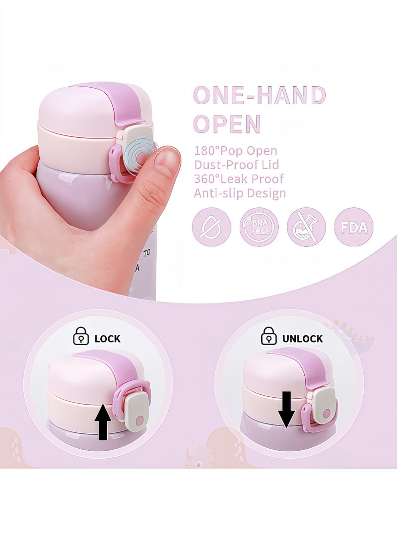 Peachjoy Kids Water Bottles, Kids Stainless Steel Water Bottle BPA-Free, Leak Proof Insulated Water Bottles for Boys and Girls, Reusable Metal Water Bottles-Keep 12 Hours Hot and 24 Hours Cold (PINK-500ML) - Image 5