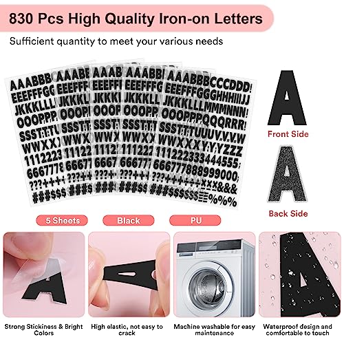 Comkrivy 5 Sheets 830 Pieces Iron on Letters and Numbers for Clothing, 1 Inch Iron on Vinyl Letters with A-Z Heat Transfer Letters 0-9 Iron on Numbers PU Alphabet Stickers for T-Shirt Printing DIY Craft, White - Image 3
