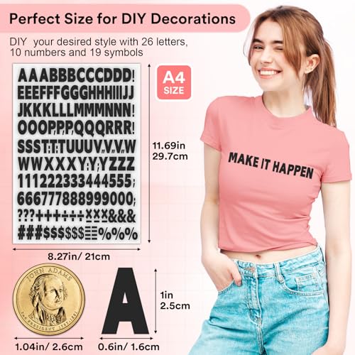 Comkrivy 5 Sheets 830 Pieces Iron on Letters and Numbers for Clothing, 1 Inch Iron on Vinyl Letters with A-Z Heat Transfer Letters 0-9 Iron on Numbers PU Alphabet Stickers for T-Shirt Printing DIY Craft, White - Image 2