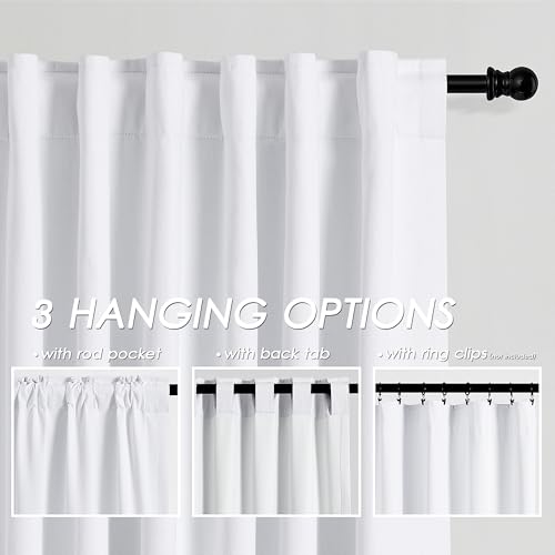 Nanspring White Linen Blackout Curtains 84 Inches Long 2 Panels for Living Room Back Tab Modern Cotton Textured Pure White Black Out Curtains Heating Blocking Linen Curtain Panels for Bedroom Nursery Kids - Image 3