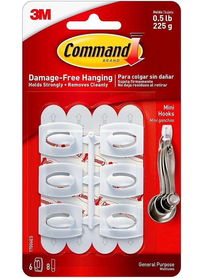 Command Command Small Hooks White color, 6 hooks + 8 strips/pack | Holds 225 gr. each hook | Organize | Decoration | No Tools | Holds Strongly | Damage-Free Hanging  - Image 1