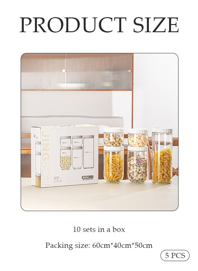 DUNISO 5 Pcs Sealed Glass Jar，Clear Glass Jars With Lids For Sealing，Leak Proof Glass Sealed Jar，Kitchen Storage Container，With Tags，Wet&Dry Use，For Sugar, Tea, Coffee Bean, Pasta, Oat - Image 2