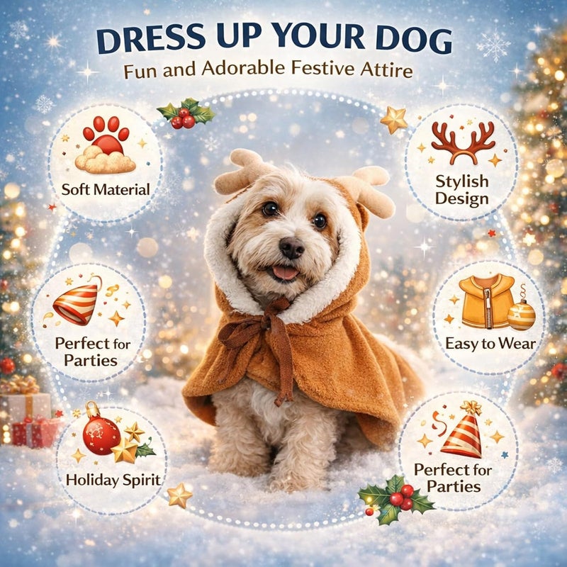 Dog Christmas Elk Costume, Soft Warm Fleece Hoodie Coat for Small Dogs - Cute Animal Shape, Loose Comfortable Fit, Ideal for Holiday and Outdoor Wear (XL) - Image 4