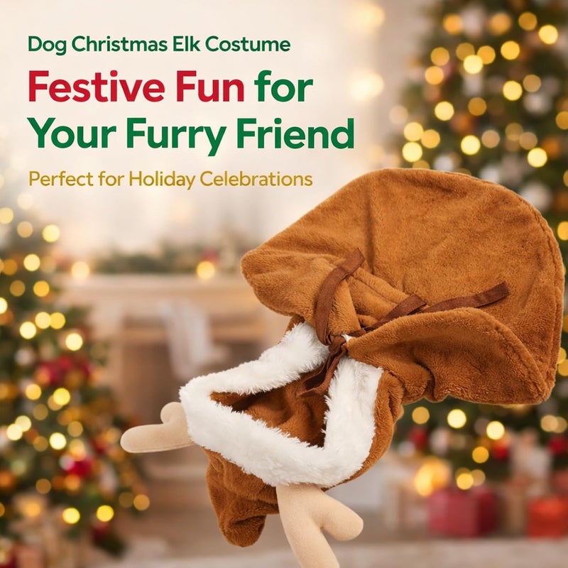 Dog Christmas Elk Costume, Soft Warm Fleece Hoodie Coat for Small Dogs - Cute Animal Shape, Loose Comfortable Fit, Ideal for Holiday and Outdoor Wear (XL) - Image 2