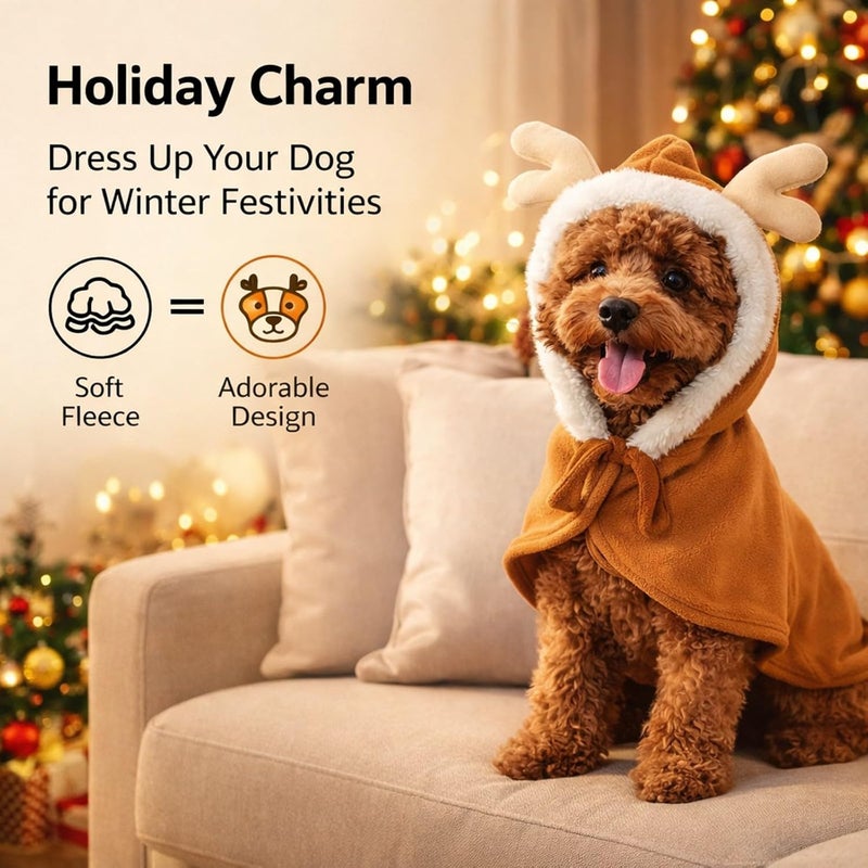 Dog Christmas Elk Costume, Soft Warm Fleece Hoodie Coat for Small Dogs - Cute Animal Shape, Loose Comfortable Fit, Ideal for Holiday and Outdoor Wear (XL) - Image 3