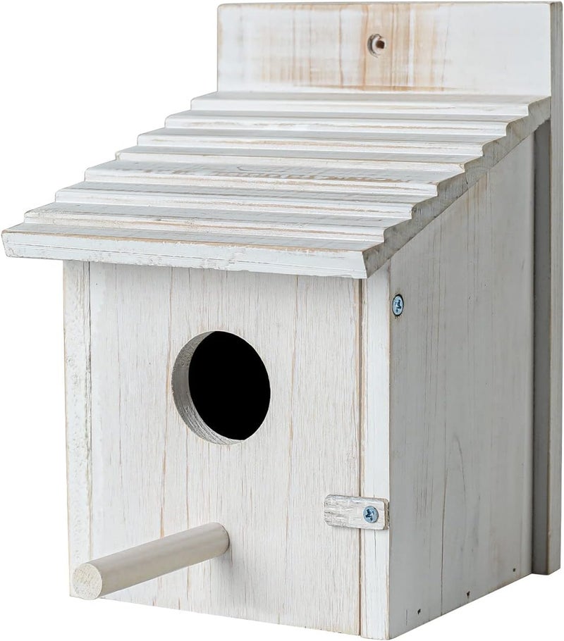 NATUREYLWL بيت طيور خشبي خارجي مع عارضة - بيت طيور معلق مقاوم للعوامل الجوية للكناري، الطيور الزرقاء، الكاردينال - بيت طيور حديقة خارجي بتصميم سهل التنظيف - Image 1