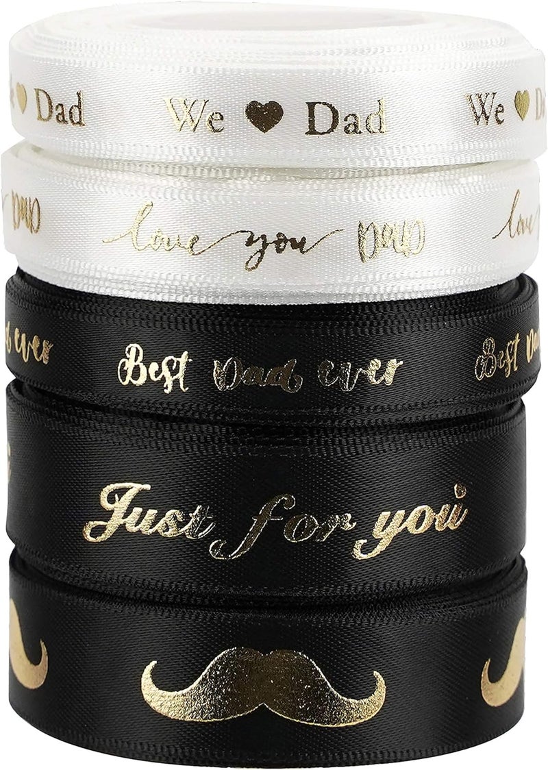 Meedee Happy Father's Day Ribbon Fathers Day Decorations Gift Box Wrapping Paper Decor Thank You Satin Thin Ribbon Assorted Black Satin, 5 Rolls with 10 Yards Each Total 50 Yards - Image 3