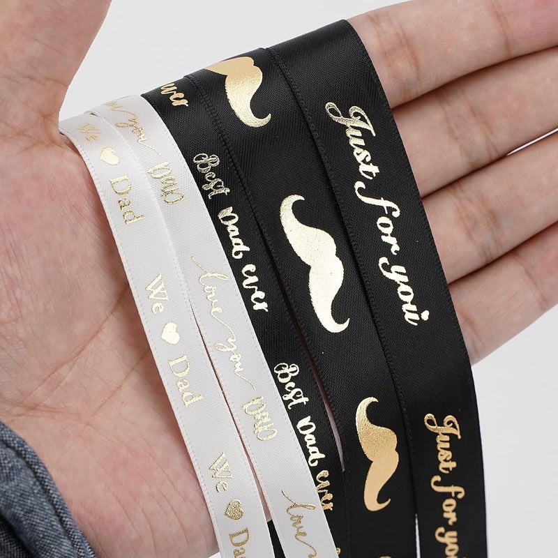 Meedee Happy Father's Day Ribbon Fathers Day Decorations Gift Box Wrapping Paper Decor Thank You Satin Thin Ribbon Assorted Black Satin, 5 Rolls with 10 Yards Each Total 50 Yards - Image 4