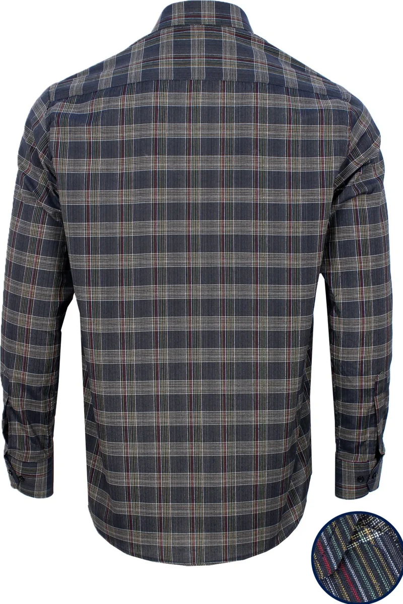 Varetta Men's Navy Blue Checked Long Sleeve Classic Cut Collar Buttoned Shirt