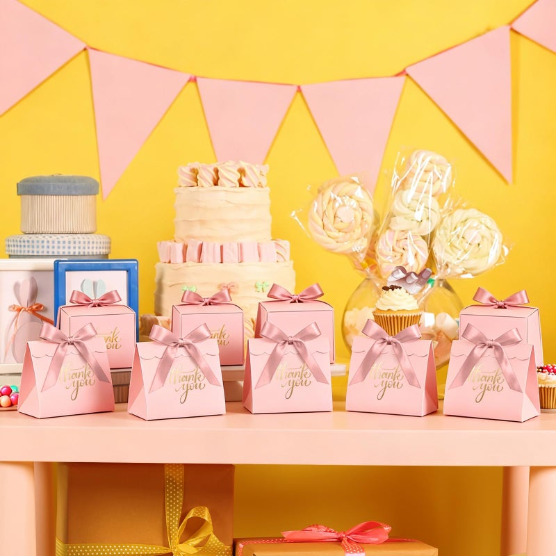 CINSOEN 24 PCS Thank You Gift Bags, 4.7x4.1x2.5 Inches Mini Baby Shower Favors Pink Small Party Favor Bags with Ribbon Candy Gift Boxes for Valentine Wedding Bridal Birthday Party Classroom School - Image 3