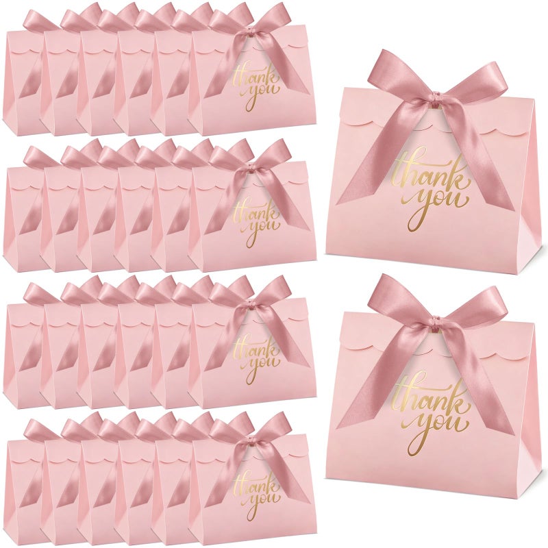 CINSOEN 24 PCS Thank You Gift Bags, 4.7x4.1x2.5 Inches Mini Baby Shower Favors Pink Small Party Favor Bags with Ribbon Candy Gift Boxes for Valentine Wedding Bridal Birthday Party Classroom School - Image 1