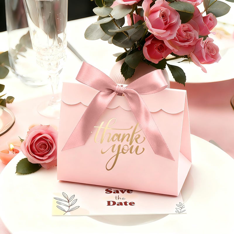 CINSOEN 24 PCS Thank You Gift Bags, 4.7x4.1x2.5 Inches Mini Baby Shower Favors Pink Small Party Favor Bags with Ribbon Candy Gift Boxes for Valentine Wedding Bridal Birthday Party Classroom School - Image 4