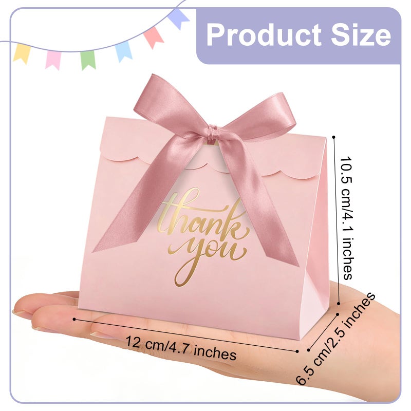 CINSOEN 24 PCS Thank You Gift Bags, 4.7x4.1x2.5 Inches Mini Baby Shower Favors Pink Small Party Favor Bags with Ribbon Candy Gift Boxes for Valentine Wedding Bridal Birthday Party Classroom School - Image 2