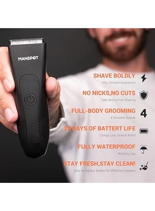 MANSPOT Trimmers for Men - Electric Body Hair Trimmer, Groin Ball Trimmer Pubic Shaver for Men,Kit with 4 Guard,Replaceable Ceramic Blade Heads,Wet/Dry Electric Shavers,90 Minutes Shaving Machine - Image 5