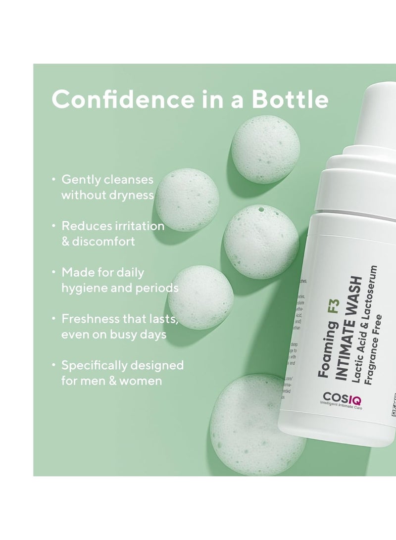 CosIQ Cos-IQ Foaming F3 Intimate Wash (Pack of 3 X 100ml) | Fragrance-Free Hygiene Wash with Lactic Acid & Lactoserum| Prevents Itching, Irritation & Dryness| Soothes Intimate Skin| For All Skin Type, - Image 2