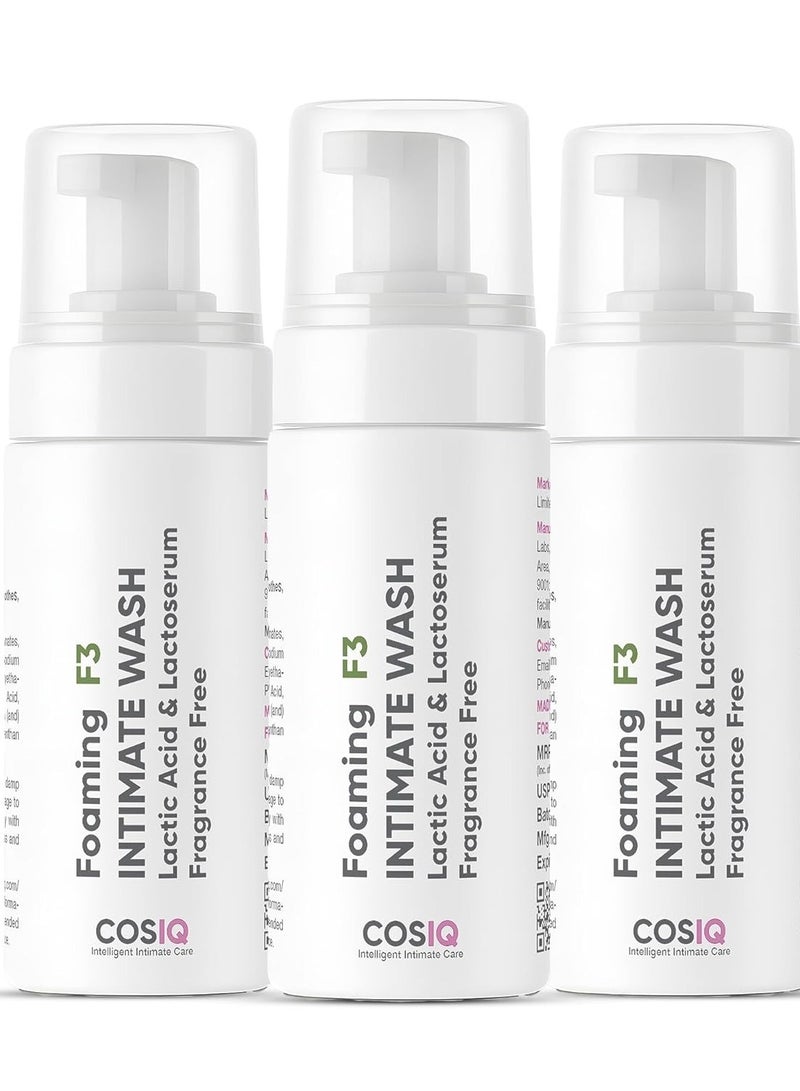 CosIQ Cos-IQ Foaming F3 Intimate Wash (Pack of 3 X 100ml) | Fragrance-Free Hygiene Wash with Lactic Acid & Lactoserum| Prevents Itching, Irritation & Dryness| Soothes Intimate Skin| For All Skin Type, - Image 1