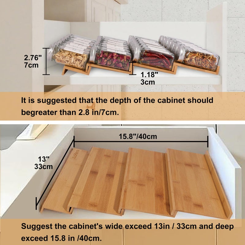 KitHero Spice Drawer Organizer with 24 Spice Jars and 216 Labels,Non-slip Rubber, Bamboo 4 Tier Spice Racks Tray Seasoning Containers for Kitchen Drawers,Cabinets,Countertops,13" Wide * 15.8" Deep - Image 2