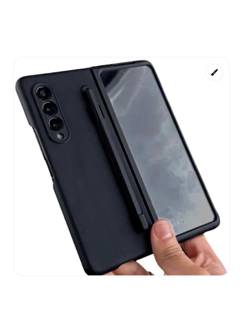 Case Protective case compatible with Samsung Galaxy Z Fold 3, includes S Pen, full glass screen protector, shockproof, polycarbonate cover - Black