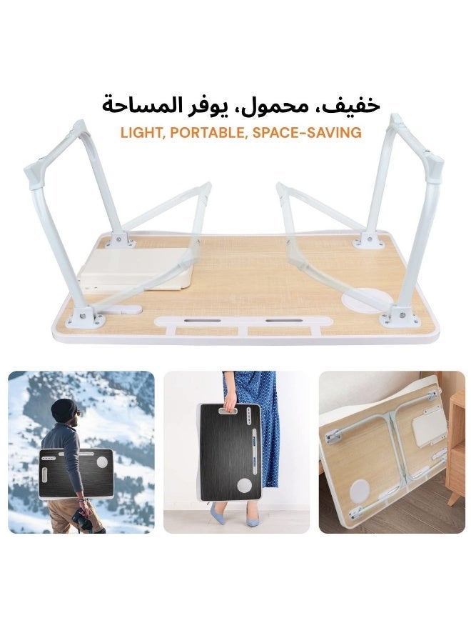 طاولة لابتوب للسرير قابلة للطي | مكتب أرضي محمول 60x40x30 سم | منافذ USB مع مروحة وإضاءة | حامل كوب ودرج للدراسة والعمل والأكل - Image 5