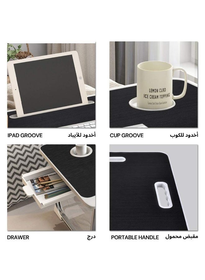 طاولة لابتوب للسرير قابلة للطي | مكتب أرضي محمول 60x40x30 سم | منافذ USB مع مروحة وإضاءة | حامل كوب ودرج للدراسة والعمل والأكل - Image 3