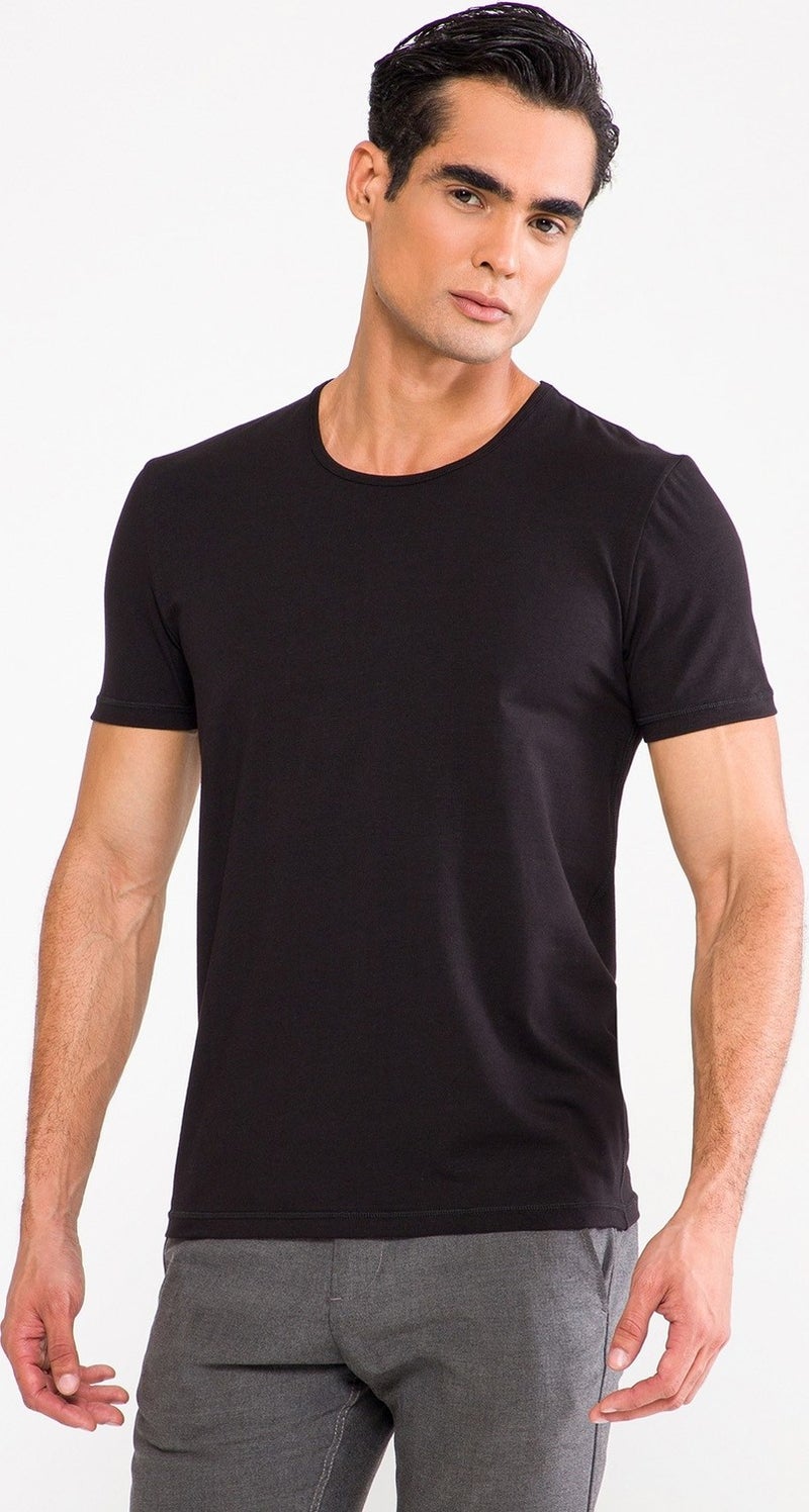 D'S DAMAT D'S Groom Men's Plain Black Crew Neck Short Sleeve Undershirt  - Image 1