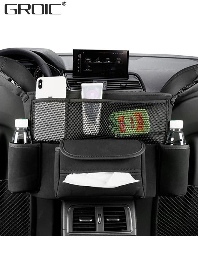 GROIC Car Purse Holder Between Seats,Car Handbag Holder for Front Seat, Large Capacity Automotive Car Organizers Between Seats for Phones Documents Cups and More - Image 1