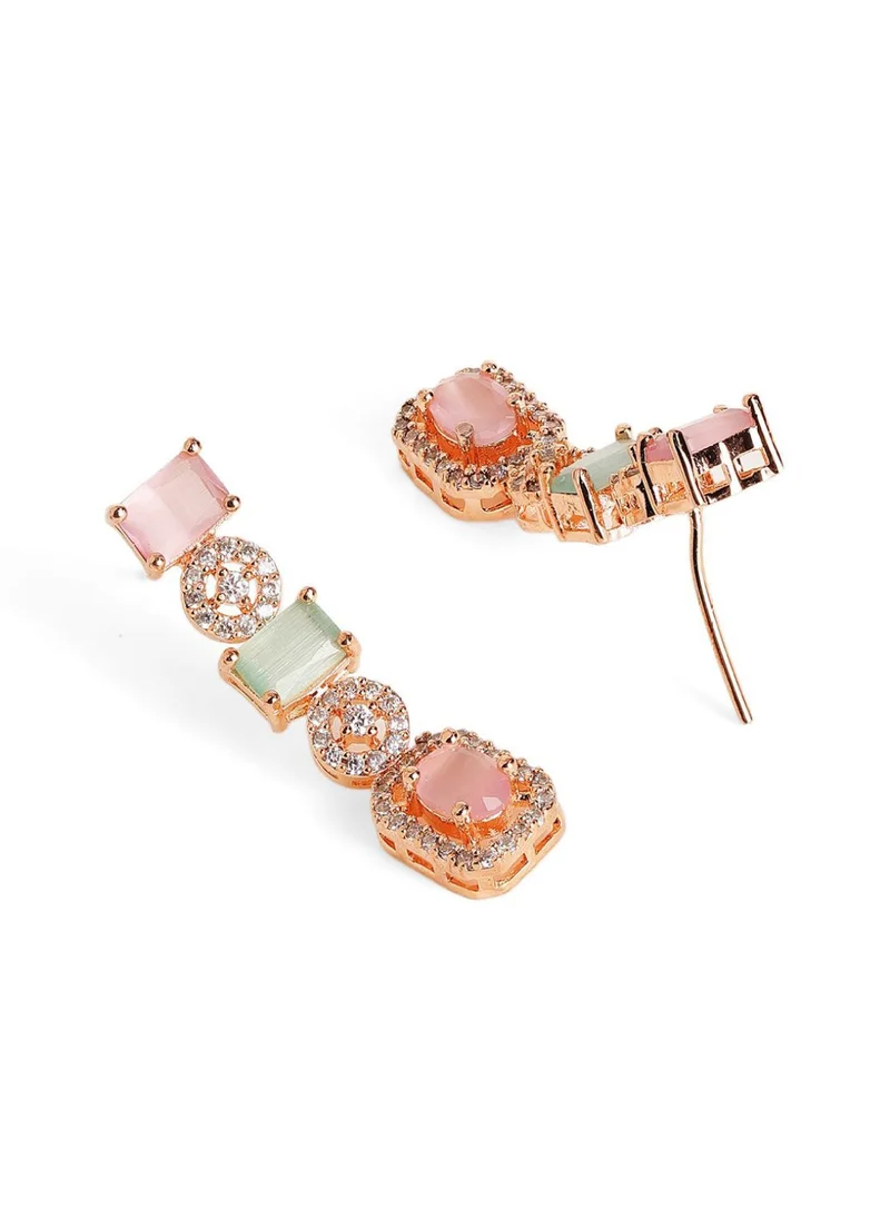 برياسي Rose Plated Mint American Diamond Studded Layered Jewellery Set