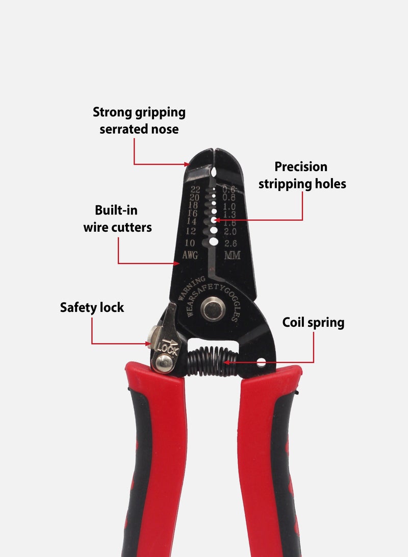 هاي-تيك أداة تعرية الأسلاك شديدة التحمل AWG 10-22 - قابلة للتعديل، قبضة مريحة، مثالية للمشاريع الكهربائية والسيارات والمشاريع المنزلية - Image 2