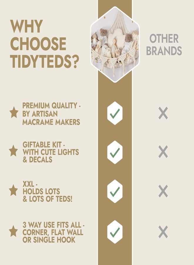 TIDYTEDS أرجوحة زاوية للحيوانات المحشوة من تايديتيدز | شبكة متينة مصنوعة يدويًا للحيوانات المحشوة | حامل للحيوانات المحشوة بحبل مكرمية مزدوج 4 مم | شبكة قطيفة طبيعية 100% من القطن | أرجوحة ألعاب مع ضوء LED (آيس كريم) - Image 3