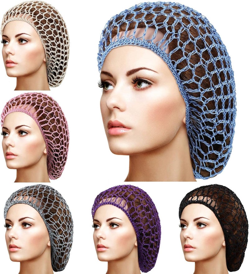 Zikra Mesh Hair Net, 6Pcs Soft Rayon Knit Snood Hat Sleeping Crochet Hairnet Long Hair Net Snoods Cover Hair Covers for Women Hair Accessories(6 Color) - Image 1