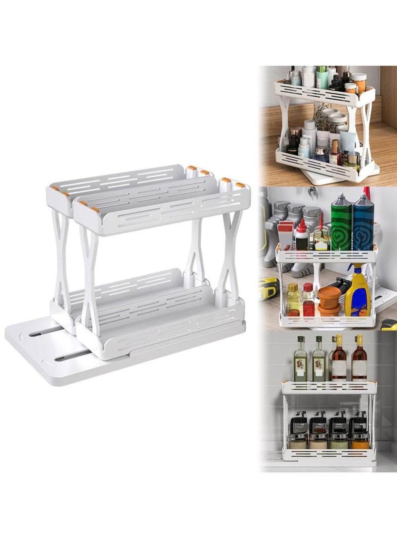 KASTWAVE Pull-Out Spice Rack Organizer, Expandable Cabinet Shelf Organizer Rack, Non-Skid Base Rotating Spice Shelf, 2 Decker Slide Out Spice Racks Organizer,Spice Organizer Holder Saves Space  - Image 1