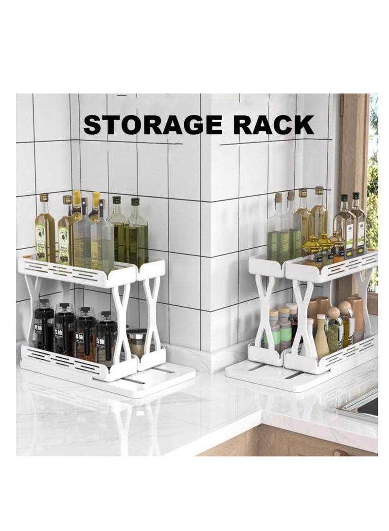 KASTWAVE Pull-Out Spice Rack Organizer, Expandable Cabinet Shelf Organizer Rack, Non-Skid Base Rotating Spice Shelf, 2 Decker Slide Out Spice Racks Organizer,Spice Organizer Holder Saves Space  - Image 2