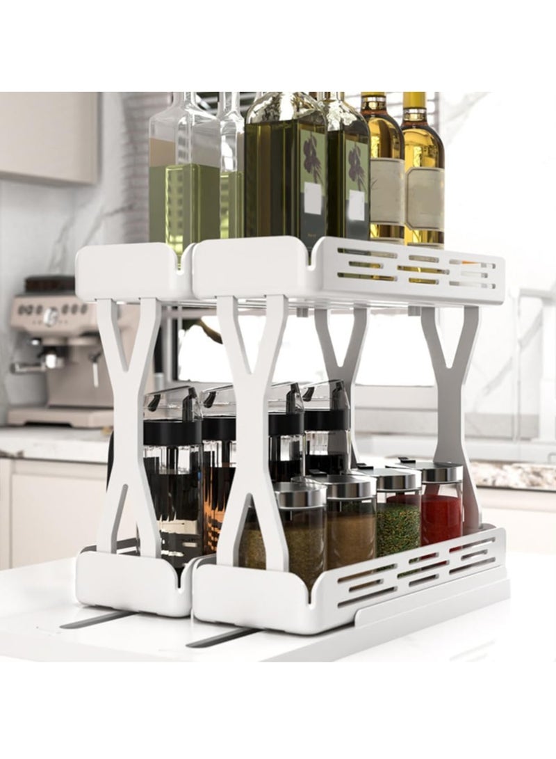 KASTWAVE Pull-Out Spice Rack Organizer, Expandable Cabinet Shelf Organizer Rack, Non-Skid Base Rotating Spice Shelf, 2 Decker Slide Out Spice Racks Organizer,Spice Organizer Holder Saves Space  - Image 4