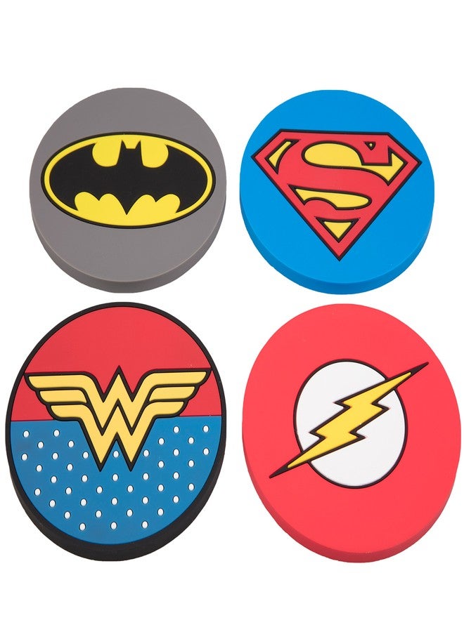 Justice League Super Hero Coasters, Set of 4 - Batman, Superman, Wonder Woman, The Flash - DC Gift for Fans of Movies & Comic Books - Durable PVC Great for Bar, Man Cave, Game Room, Kids, Teens - Image 1