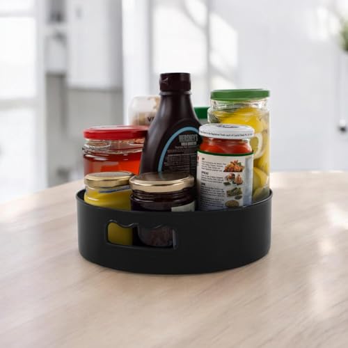 HomeWiz Multi-Purpose 360° Rotating Organizer Tray | Kitchen Accessories Items | Kitchen Organizer Rack | Kitchen Tools | Easy - Access Turntable for Spices, Storage | Black, Pack of 2 - Image 3