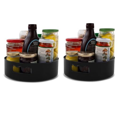 HomeWiz Multi-Purpose 360° Rotating Organizer Tray | Kitchen Accessories Items | Kitchen Organizer Rack | Kitchen Tools | Easy - Access Turntable for Spices, Storage | Black, Pack of 2 - Image 1