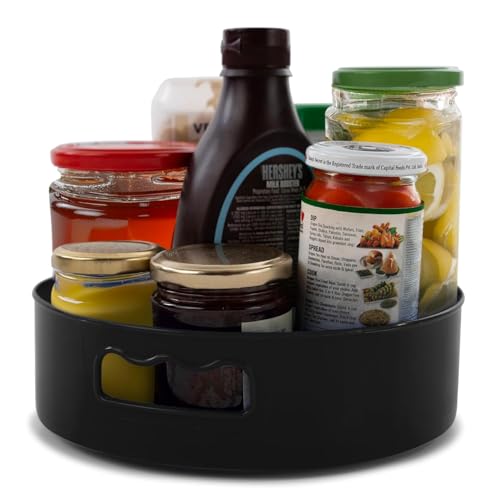 HomeWiz Multi-Purpose 360° Rotating Organizer Tray | Kitchen Accessories Items | Kitchen Organizer Rack | Kitchen Tools | Easy - Access Turntable for Spices, Storage | Black, Pack of 2 - Image 2
