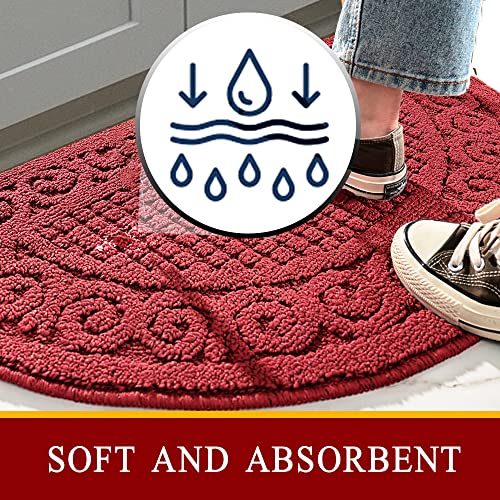 SASTYBALE Kitchen Rugs Mats for Floor 2 Piece 18”X30”, Non Slip Washable Kitchen Mat, Absorbent Standing Throw Rug,Half Circle Carpet for Front of Sink,Laundry Room,Entryway, Red - Image 2