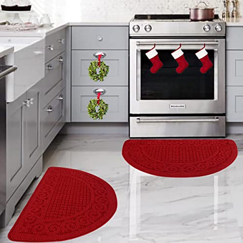 SASTYBALE Kitchen Rugs Mats for Floor 2 Piece 18”X30”, Non Slip Washable Kitchen Mat, Absorbent Standing Throw Rug,Half Circle Carpet for Front of Sink,Laundry Room,Entryway, Red - Image 1