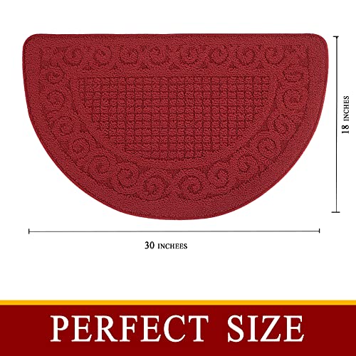 SASTYBALE Kitchen Rugs Mats for Floor 2 Piece 18”X30”, Non Slip Washable Kitchen Mat, Absorbent Standing Throw Rug,Half Circle Carpet for Front of Sink,Laundry Room,Entryway, Red - Image 3
