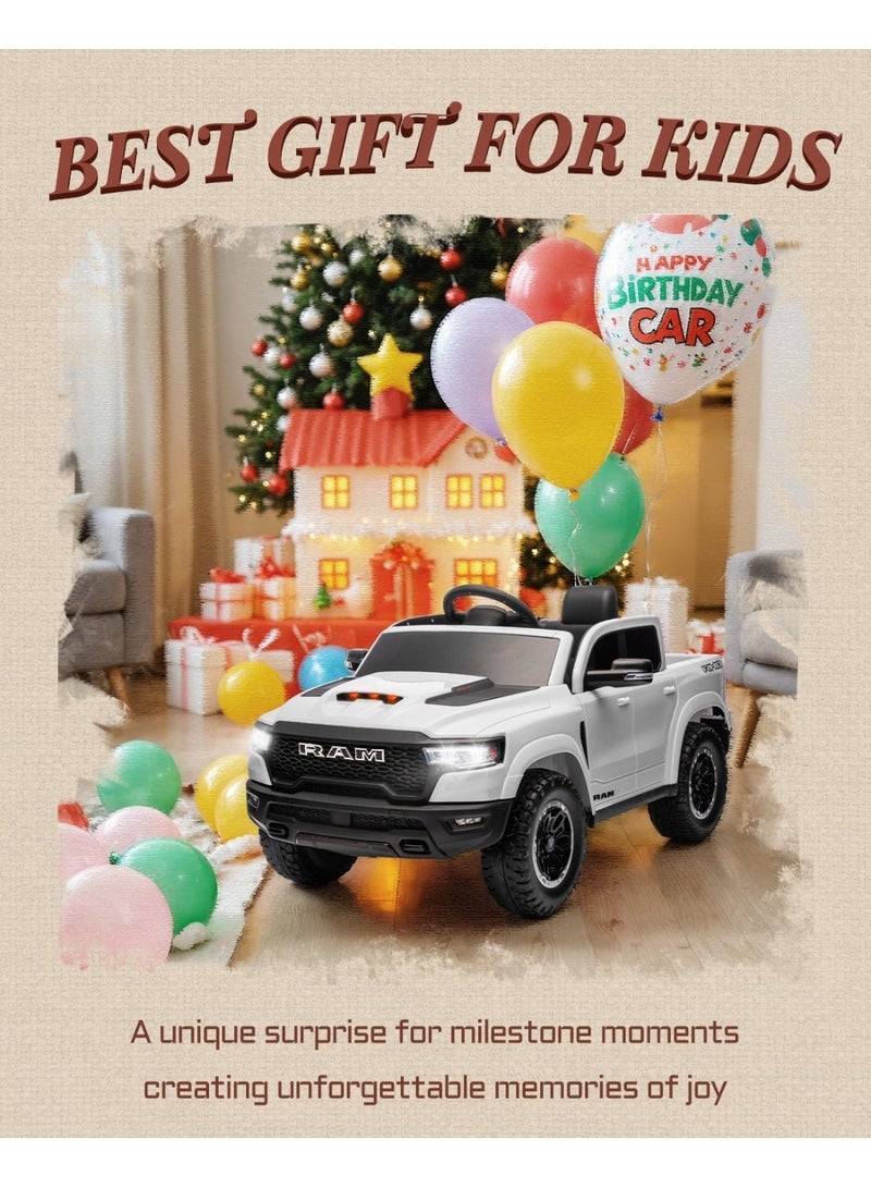 First Ride On Licensed Ram 1500 RHO 12V Kids Ride on Truck , Toddler Ride on Toys with Remote Control, Children Electric Vehicles with Truck Bed Storage, Smooth Start, Music, Bluetooth (White) - Image 3