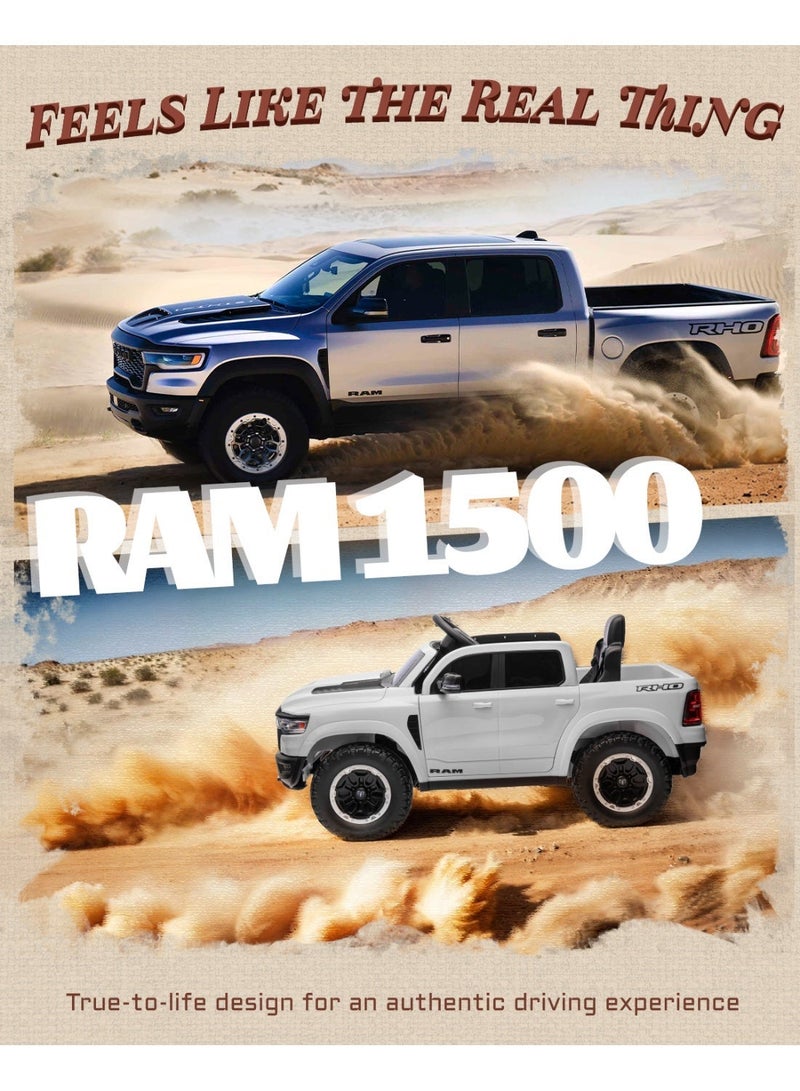 First Ride On Licensed Ram 1500 RHO 12V Kids Ride on Truck , Toddler Ride on Toys with Remote Control, Children Electric Vehicles with Truck Bed Storage, Smooth Start, Music, Bluetooth (White) - Image 2