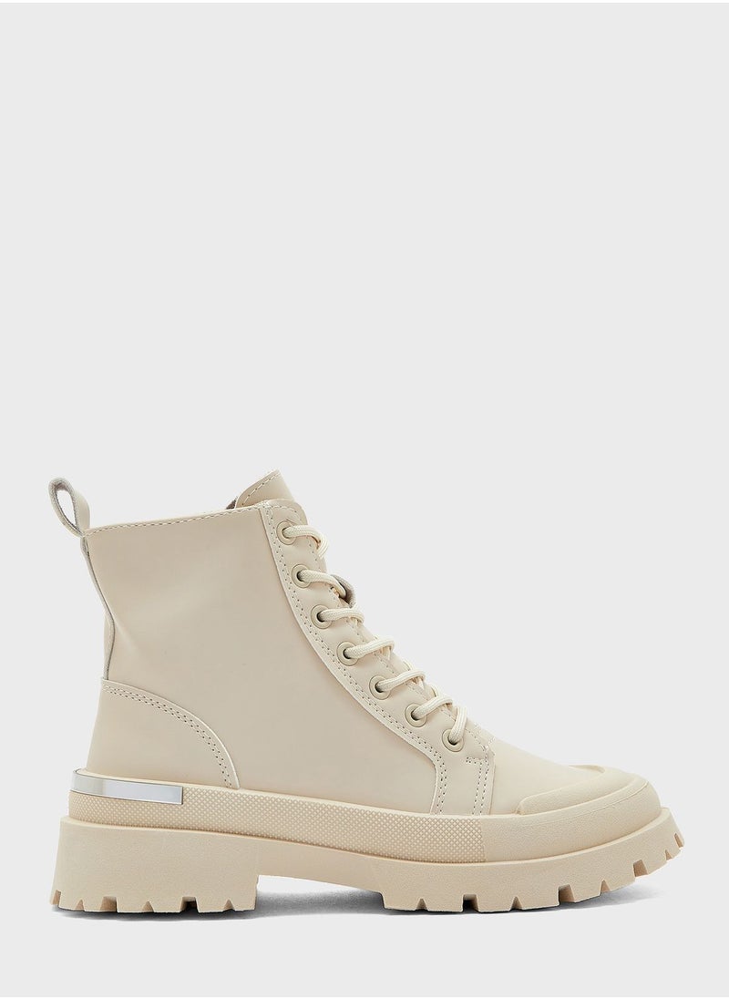 Ginger - Back Detail Chunky Military Boot - Image 1
