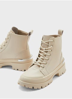 Ginger Back Detail Chunky Military Boot  - Image 4