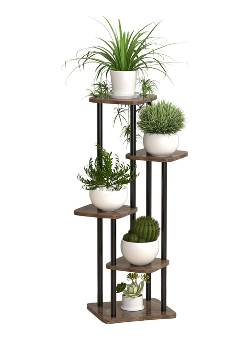 رات سو رصيف ركن معدني طويل داخلي للنباتات المتعددة، رصيف النبات مناسب للحديقة، الشرفة، غرفة المعيشة، غرفة النوم 5 -الجوز - Image 1